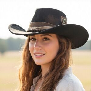Unisex Black Distressed Cowboy Western Hat